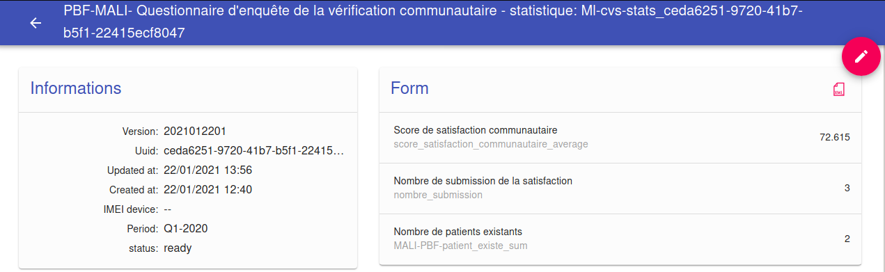 A generated statistics submission